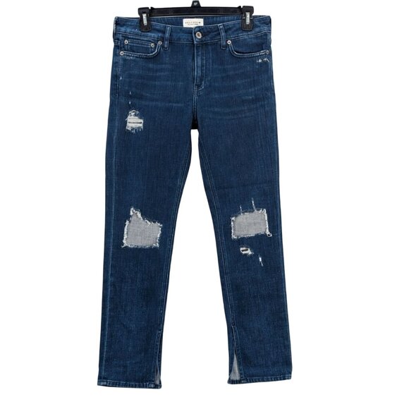 Distressed Denim Jeans Women Size 30 Straight Leg Slim Patchwork Grunge Y2K Rip - Picture 1 of 11